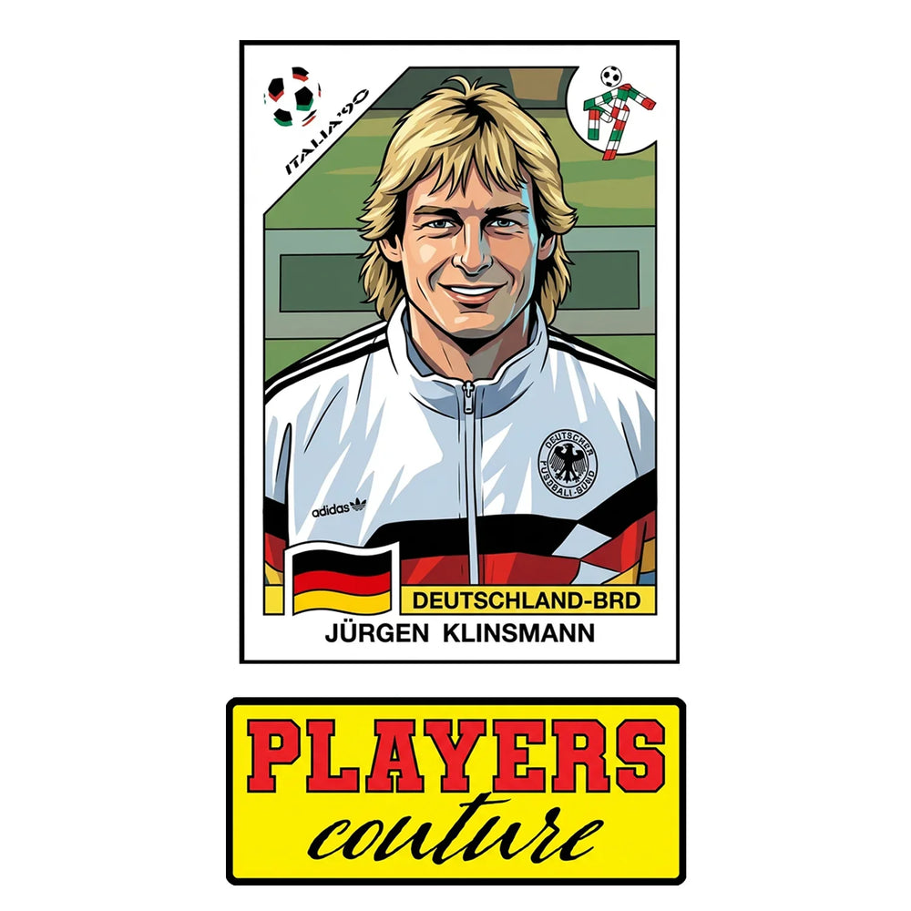 Jurgen Klinsmann World Cup Sticker Men's T-Shirt – close-up detail shot of the Jurgen Klinsmann World Cup Players Couture