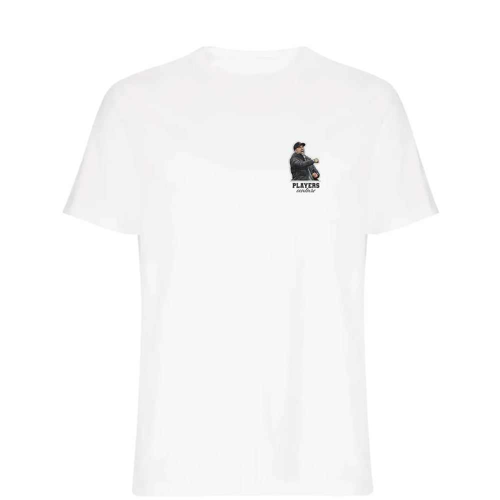Jurgen Klopp Celebration t-shirt – white men's t-shirt featuring the Jurgen Klopp Celebration Players Couture logo