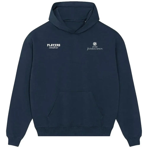 Jussi Jaaskelainen hoodie – navy men's hoodie featuring the Jussi Jaaskelainen Players Couture logo