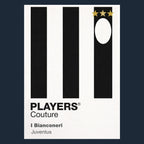 Juventus Classic Football Shirt Colours Frame Men's T-Shirt – navy close-up detail shot of the Juventus Players Couture logo