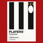 Juventus Classic Football Shirt Colours Frame Men's T-Shirt – red close-up detail shot of the Juventus Players Couture logo