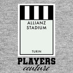 Juventus hoodie – grey men's hoodie with black Juventus letters and Players Couture logo on the chest