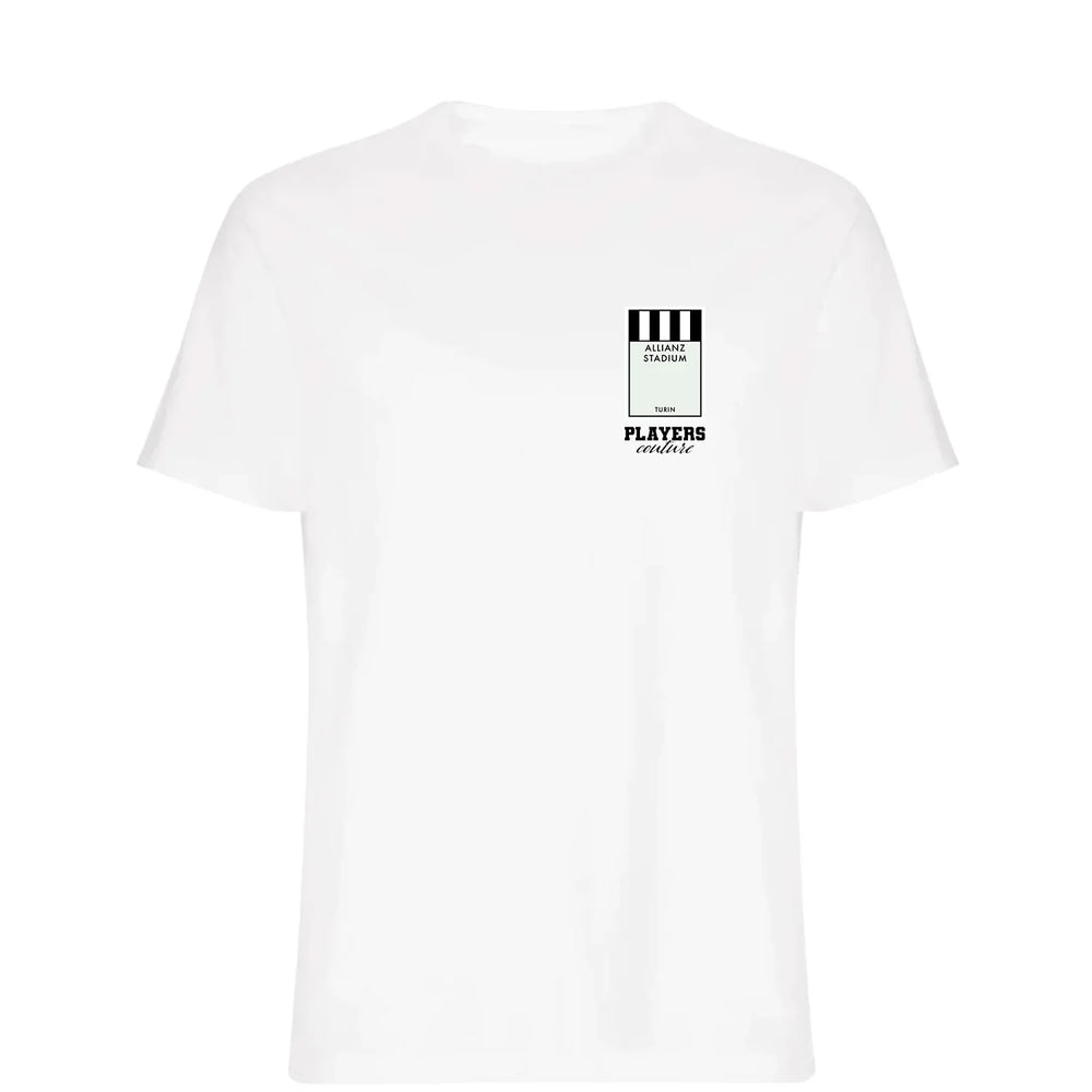 Juventus Monopoly Card t-shirt – navy men's t-shirt with white Juventus Monopoly Card letters and Players Couture logo on