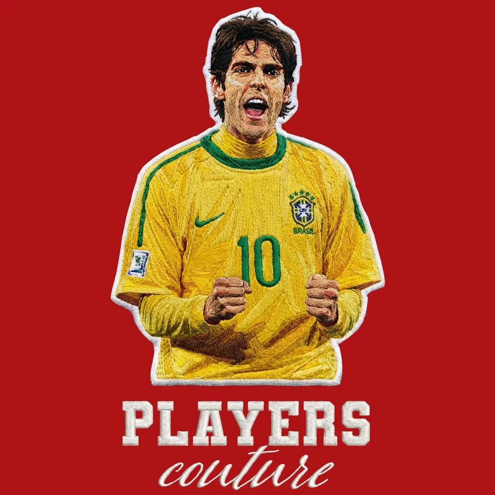 Kaka Badge Men's Hoodie – red close-up detail shot of the Kaka Players Couture logo design