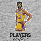 Kareem Abdul Jabbar Badge Men's Hoodie – grey close-up detail shot of the Kareem Abdul Jabbar Players Couture logo design