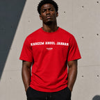 Kareem Abdul Jabbar Men's T-Shirt — lifestyle photo, Red t-shirt