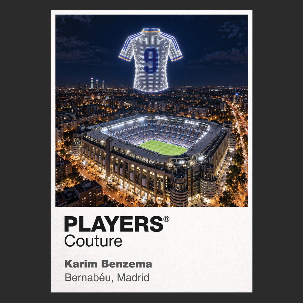 Karim Benzema Real Madrid number 9 Icons in Lights Frame artwork in black