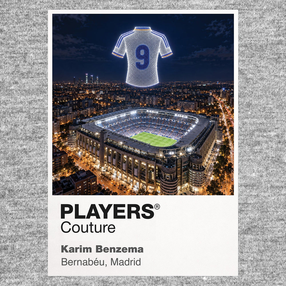 Karim Benzema Real Madrid number 9 Icons in Lights Frame artwork in grey