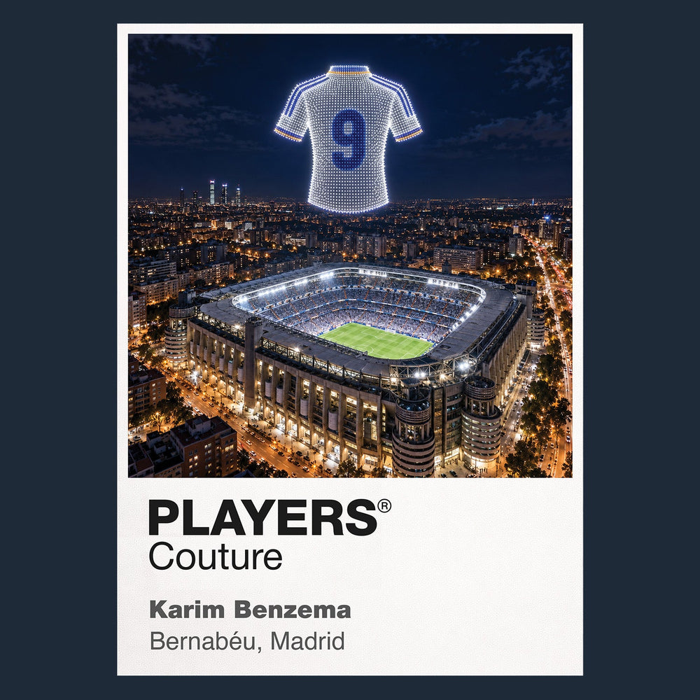 Karim Benzema Real Madrid number 9 Icons in Lights Frame artwork in navy