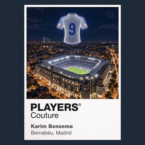 Karim Benzema Real Madrid number 9 Icons in Lights Frame artwork in navy