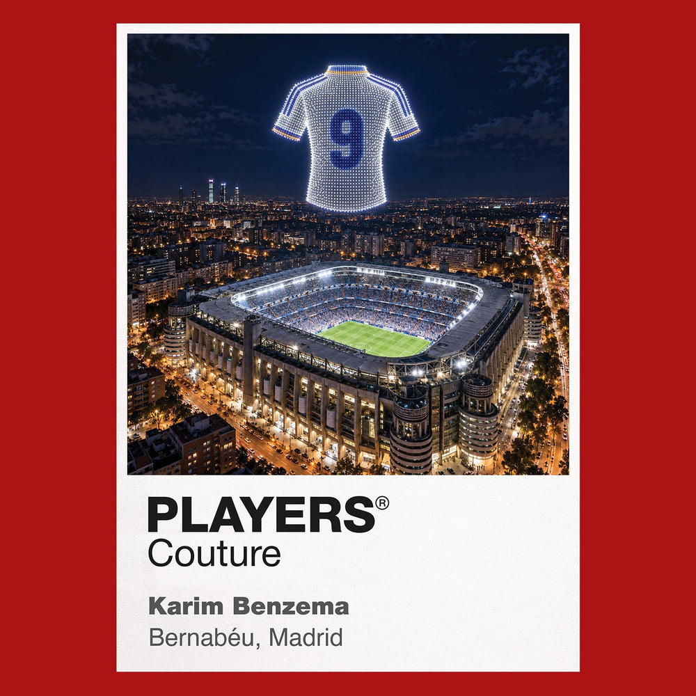 Karim Benzema Real Madrid number 9 Icons in Lights Frame artwork in red