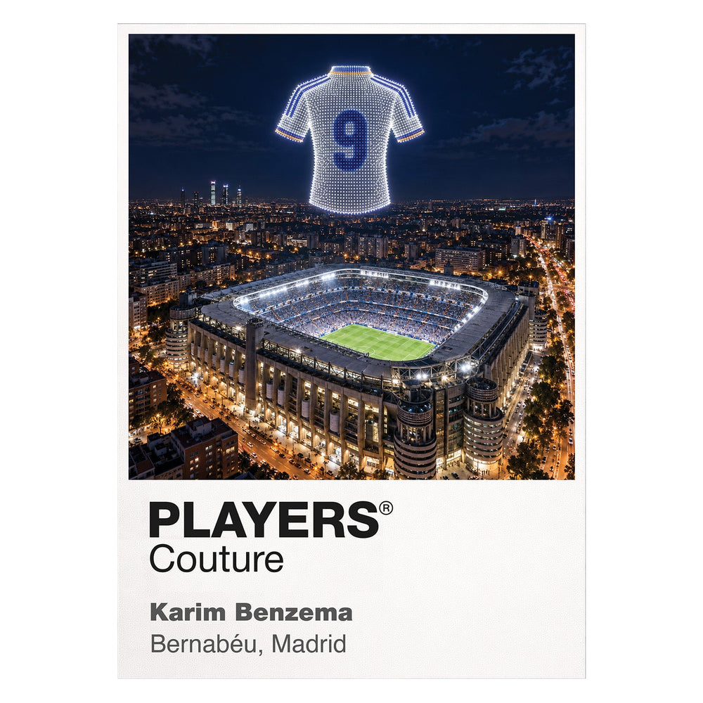 Karim Benzema Real Madrid number 9 Icons in Lights Frame artwork in white