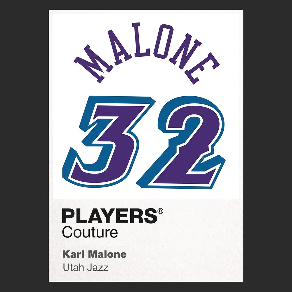 Karl Malone 32 Jersey Frame Men's T-Shirt – black close-up detail shot of the Karl Malone 32 Players Couture logo design