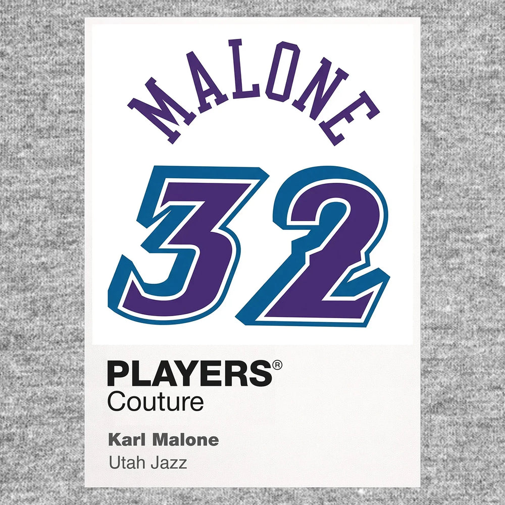 Karl Malone 32 Jersey Frame Men's T-Shirt – grey close-up detail shot of the Karl Malone 32 Players Couture logo design