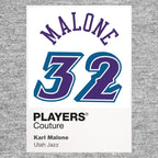 Karl Malone 32 Jersey Frame Men's T-Shirt – grey close-up detail shot of the Karl Malone 32 Players Couture logo design