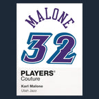 Karl Malone 32 Jersey Frame Men's T-Shirt – navy close-up detail shot of the Karl Malone 32 Players Couture logo design