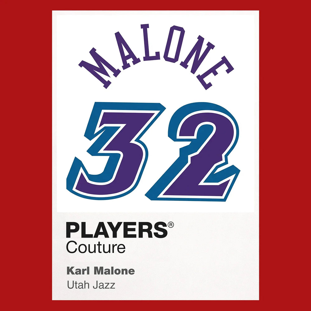 Karl Malone 32 Jersey Frame Men's T-Shirt – red close-up detail shot of the Karl Malone 32 Players Couture logo design