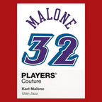 Karl Malone 32 Jersey Frame Men's T-Shirt – red close-up detail shot of the Karl Malone 32 Players Couture logo design