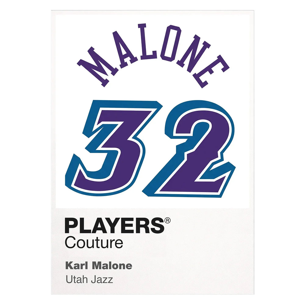 Karl Malone 32 Jersey Frame Men's T-Shirt – white close-up detail shot of the Karl Malone Players Couture logo design