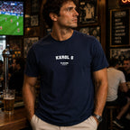 Karol G Men's T-Shirt — lifestyle photo, Navy t-shirt