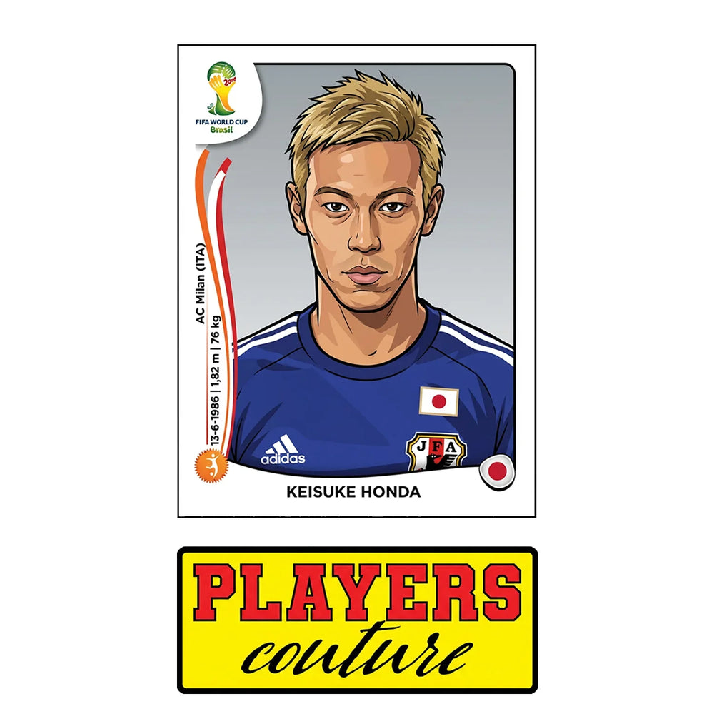 Keisuke Honda World Cup Sticker Men's T-Shirt – close-up detail shot of the Keisuke Honda World Cup Players Couture logo