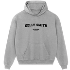 Kelly Smith hoodie – grey men's hoodie with black Kelly Smith letters and Players Couture logo on the chest