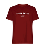 Kelly Smith t-shirt – red men's t-shirt with white Kelly Smith letters and Players Couture logo on the chest