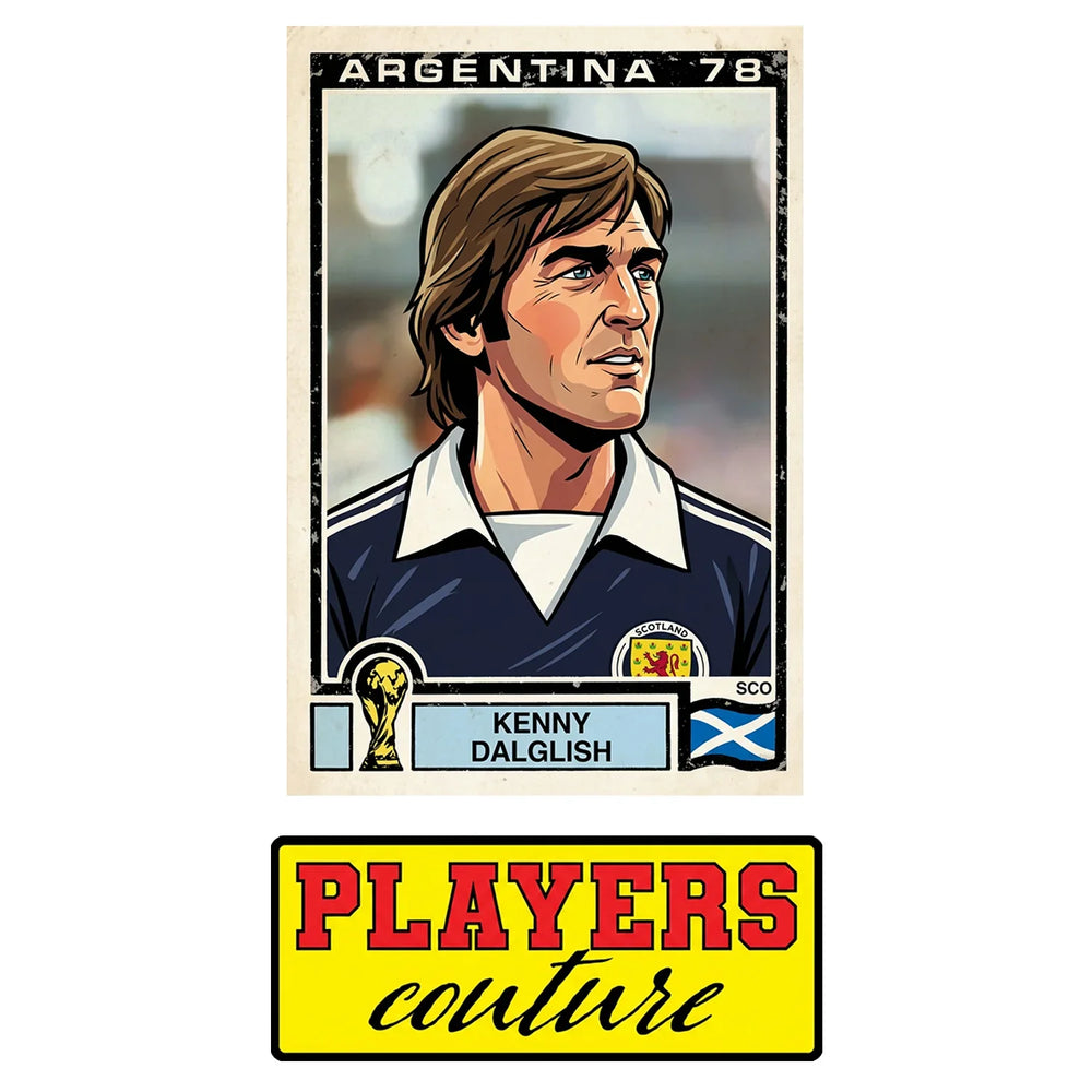 Kenny Dalglish 1978 World Cup Sticker Men's T-Shirt – close-up detail shot of the Kenny Dalglish 1978 World Cup Players