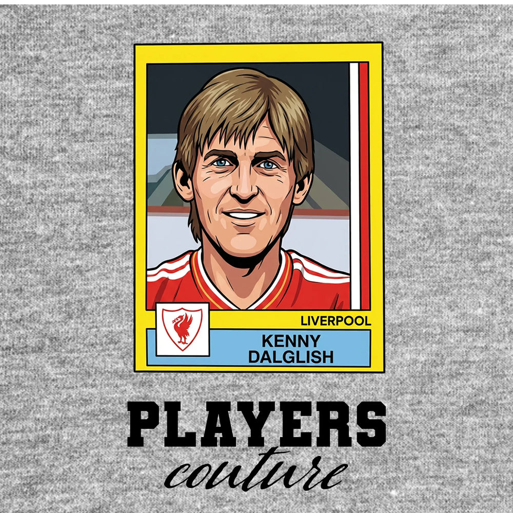 Kenny Dalglish Liverpool Sticker Men's T-Shirt – grey close-up detail shot of the Kenny Dalglish Liverpool Players Couture