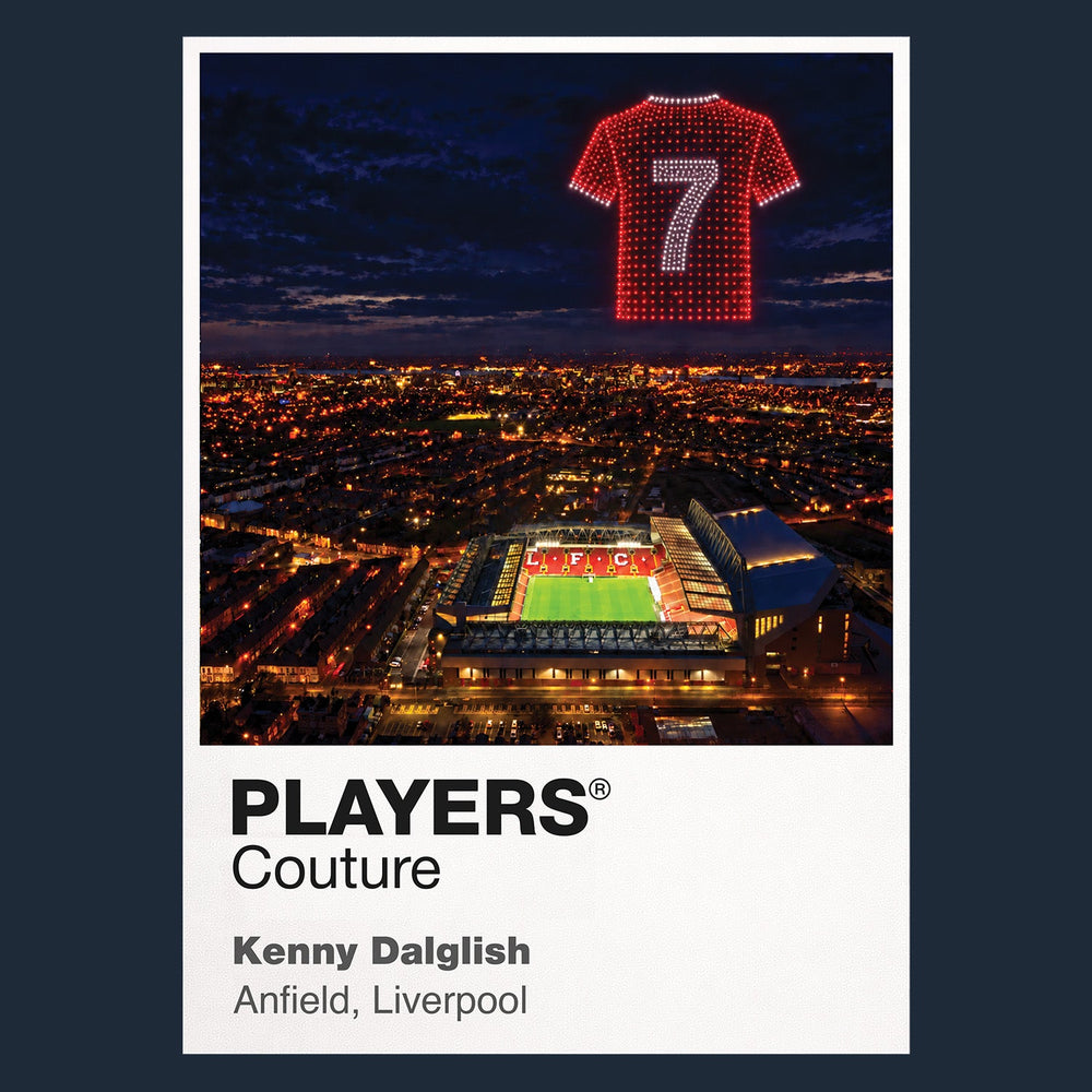 Kenny Dalglish Liverpool number 7 Icons in Lights Frame artwork in navy
