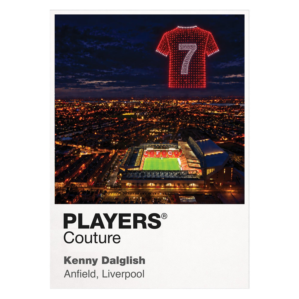 Kenny Dalglish Liverpool number 7 Icons in Lights Frame artwork in white