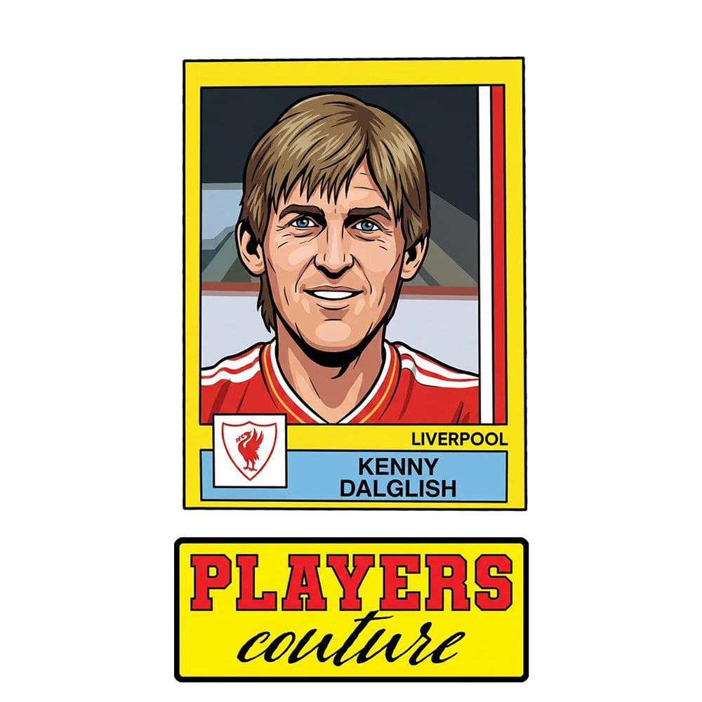 Kenny Dalglish Liverpool Sticker Men's T-Shirt – close-up detail shot of the Kenny Dalglish Liverpool Players Couture logo