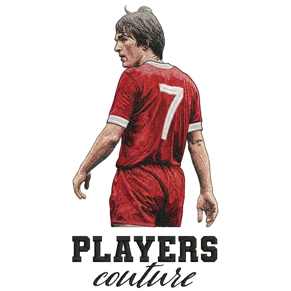 Kenny Dalglish Badge Men's Hoodie – white close-up detail shot of the Kenny Dalglish Players Couture logo design