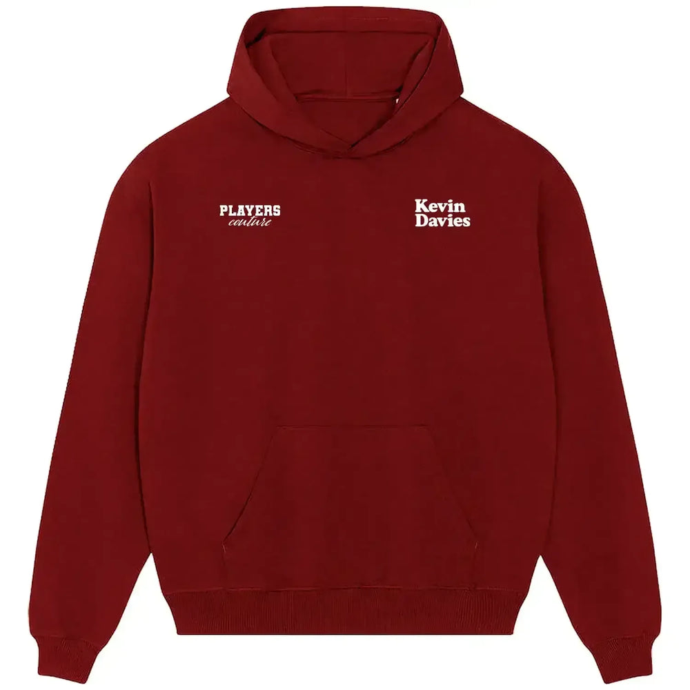Kevin Davies hoodie – red men's hoodie featuring the Kevin Davies Players Couture logo
