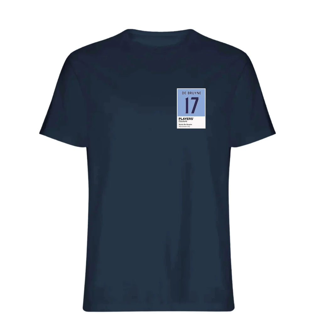 Kevin De Bruyne 17 Football t-shirt – navy men's t-shirt featuring the Kevin De Bruyne 17 Football Players Couture logo