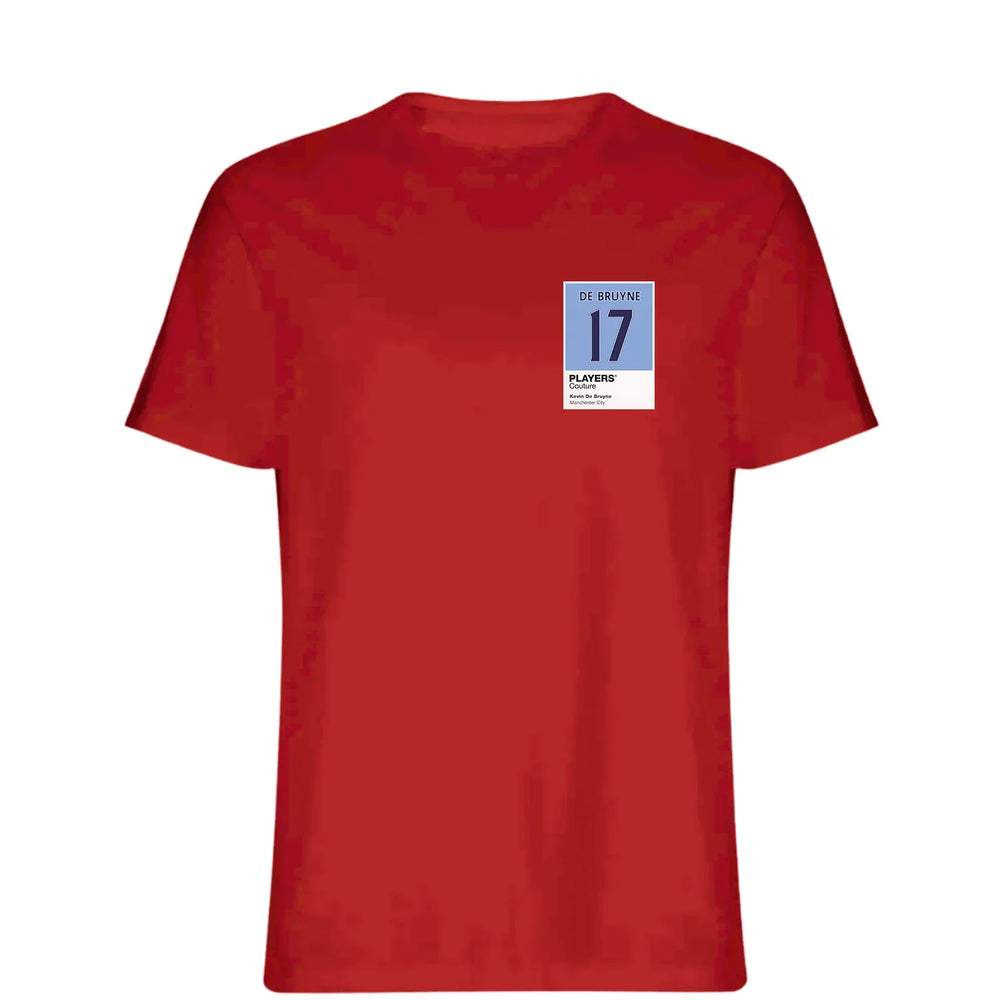 Kevin De Bruyne 17 Football t-shirt – red men's t-shirt featuring the Kevin De Bruyne 17 Football Players Couture logo