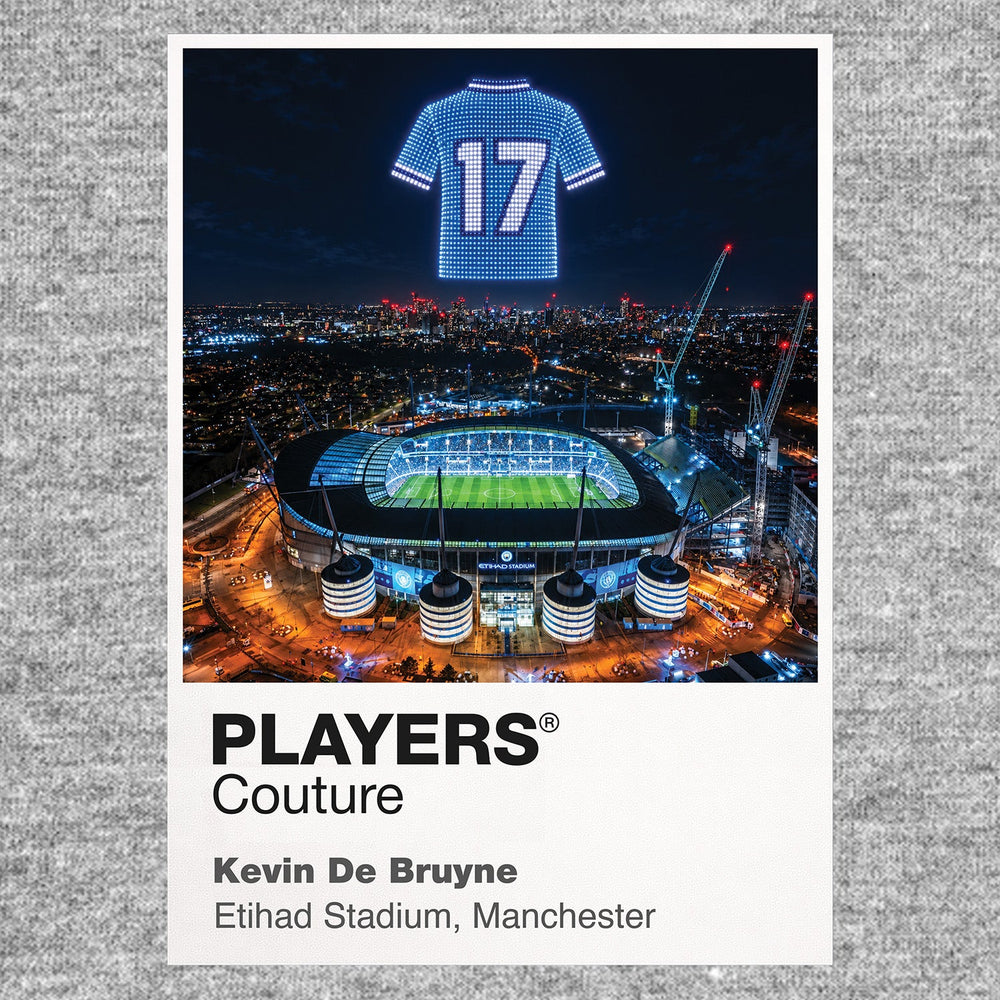 Kevin De Bruyne Manchester City number 17 Icons in Lights Frame artwork in grey