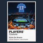 Kevin De Bruyne Manchester City number 17 Icons in Lights Frame artwork in navy