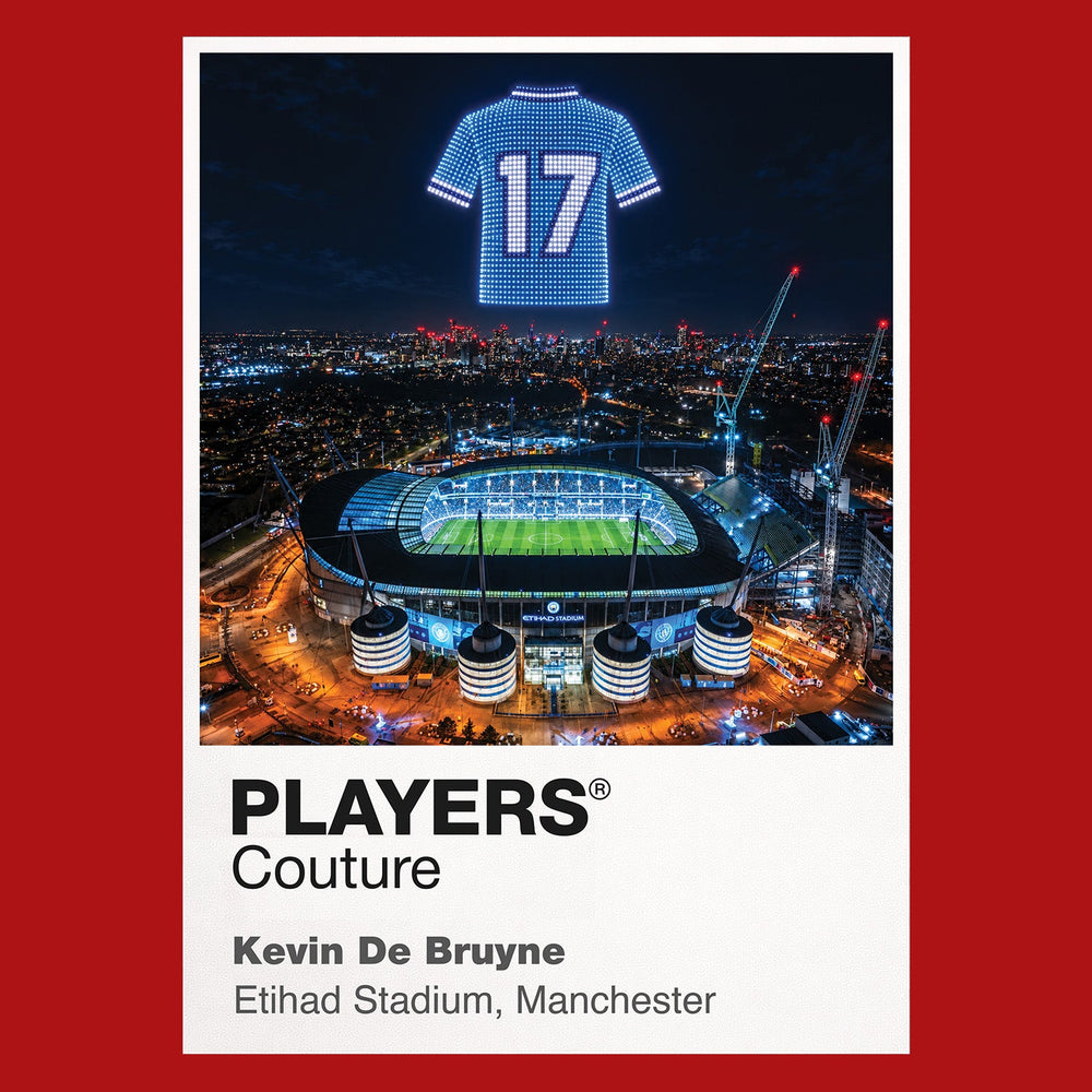 Kevin De Bruyne Manchester City number 17 Icons in Lights Frame artwork in red