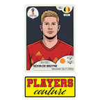 Kevin De Bruyne World Cup Sticker Men's T-Shirt – close-up detail shot of the Kevin De Bruyne World Cup Players Couture logo