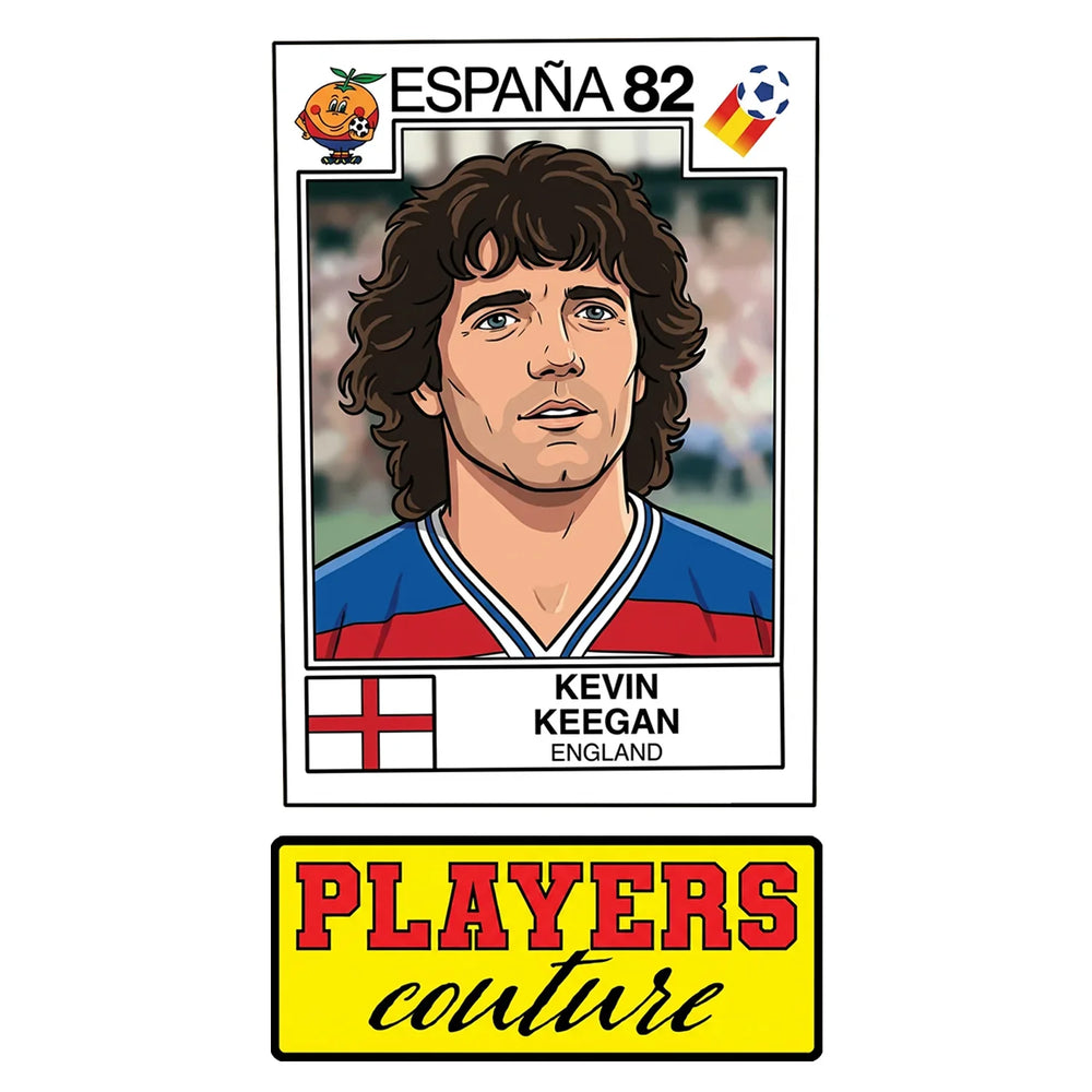 Kevin Keegan World Cup Sticker Men's T-Shirt – close-up detail shot of the Kevin Keegan World Cup Players Couture logo design