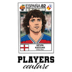 Kevin Keegan World Cup Sticker Men's T-Shirt – white close-up detail shot of the Kevin Keegan Players Couture logo design