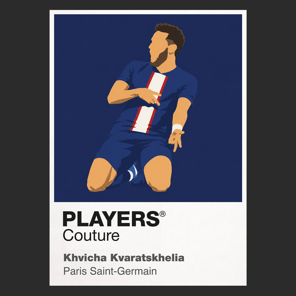 Khvicha Kvaratskhelia PSG Icon Frame Kids T-Shirt — Black Artwork