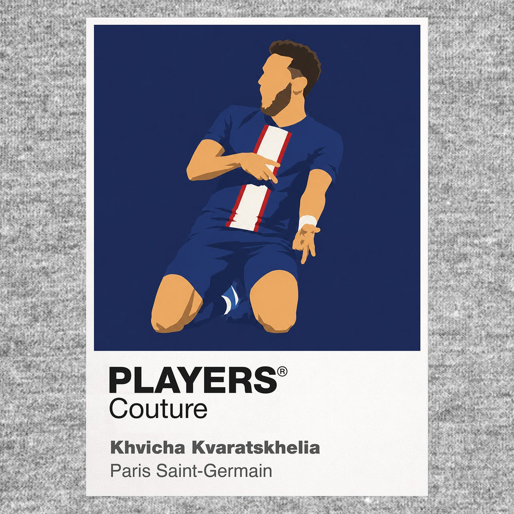 Khvicha Kvaratskhelia PSG Icon Frame Kids Hoodie — Gray Artwork