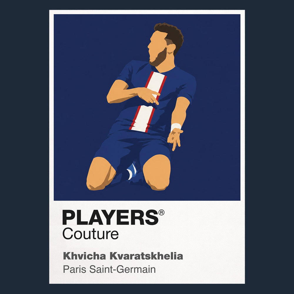 Khvicha Kvaratskhelia PSG Icon Frame Men's Hoodie — Navy Artwork