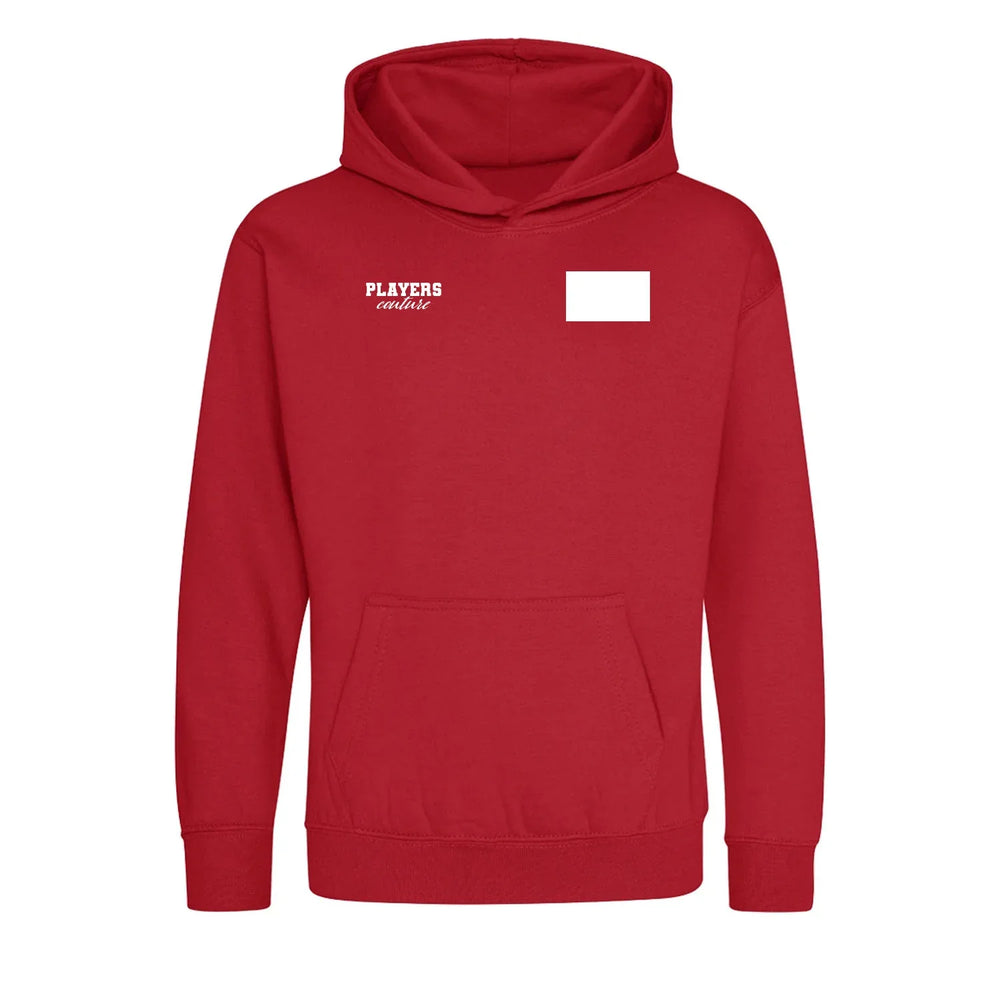 Custom Upload Your Own Logo Kids Hoodie – close-up detail shot of the Custom Upload Your Own Players Couture logo design