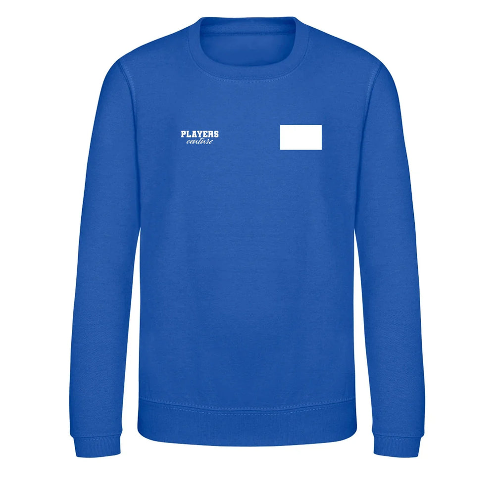 Custom Upload Your Logo Kids Sweatshirt – close-up detail shot of the Custom Upload Your Players Couture logo design
