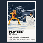 Kill Bill – O-Ren Ishii the Bride and O-Ren Ishii facing one another in the snow-covered Japanese garden Icon Frame artwork in navy