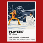 Kill Bill – O-Ren Ishii the Bride and O-Ren Ishii facing one another in the snow-covered Japanese garden Icon Frame artwork in red