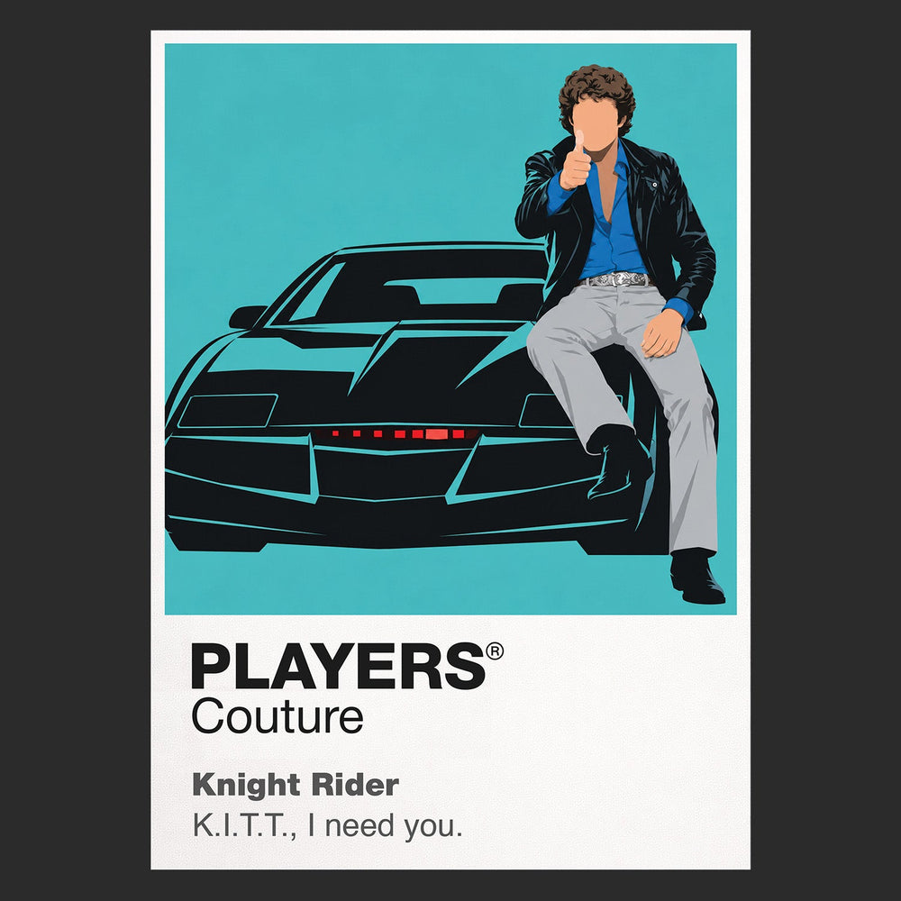 Knight Rider Michael Knight and KITT, the black Pontiac Trans Am with its red scanner Icon Frame artwork in black